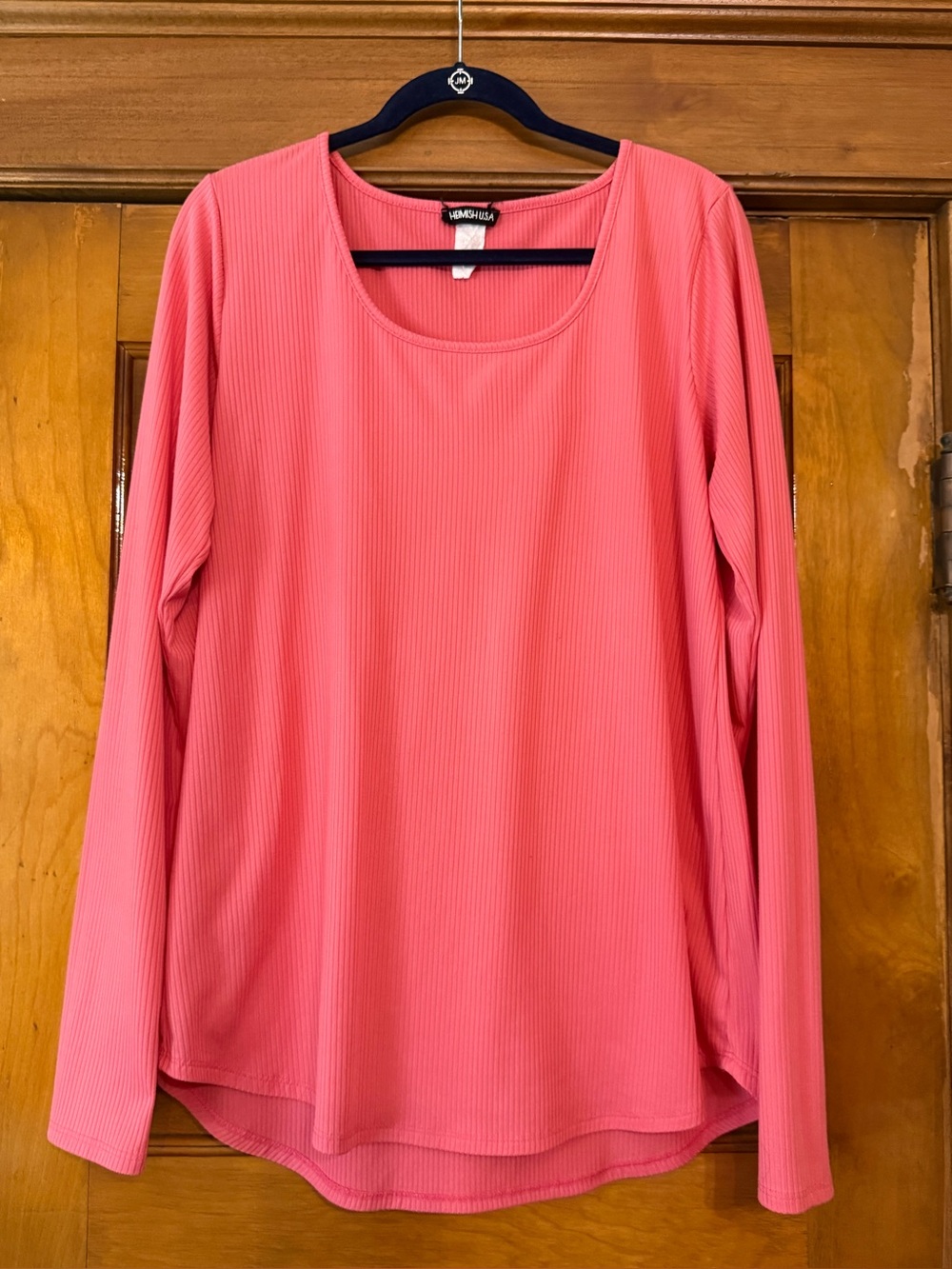 HEIMISH USA Coral Pink Ribbed Long Sleeve Scoop Neck Top